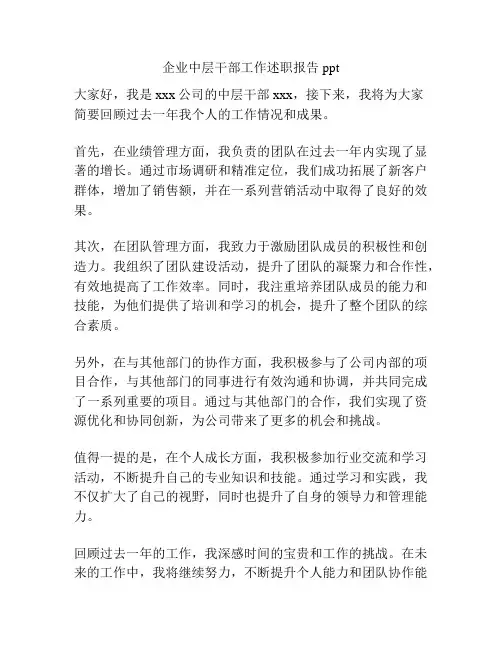 企业中层干部工作述职报告ppt