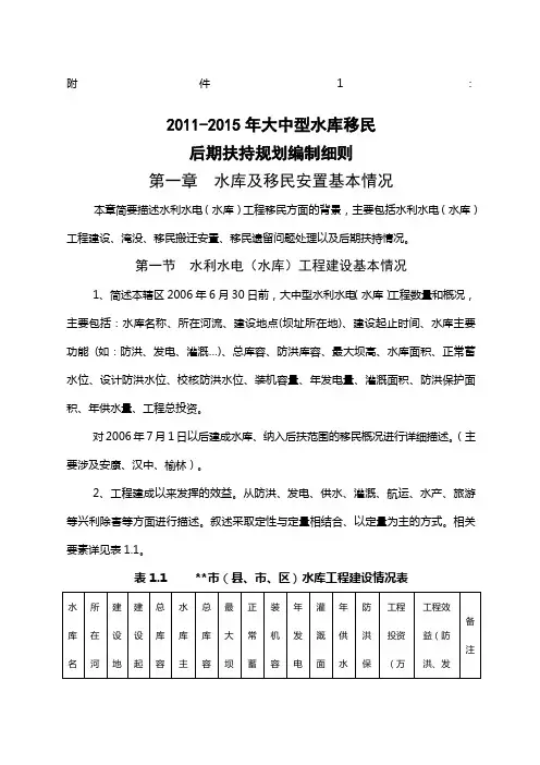 大中型水库移民后期扶持规划编制细则