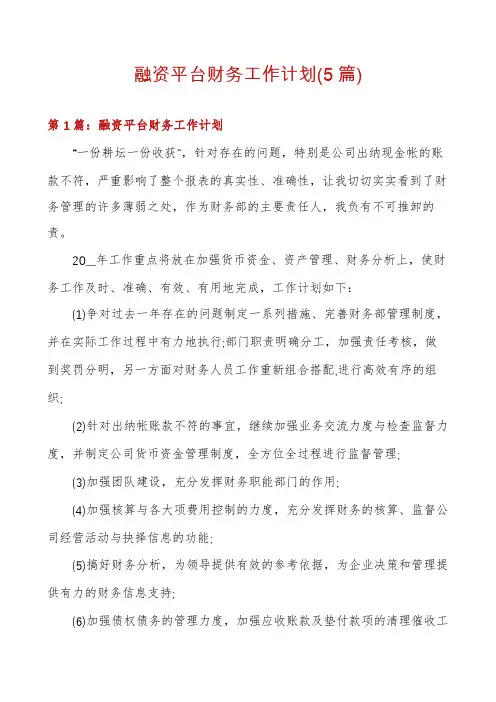 融资平台财务工作计划(5篇)