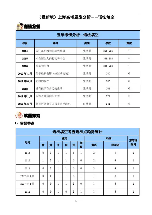 (最新版)上海高考题型分析——语法填空