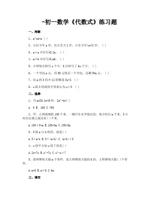 初一数学《代数式》练习题