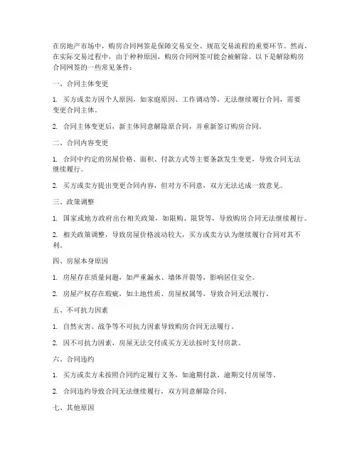 解除购房合同网签的条件