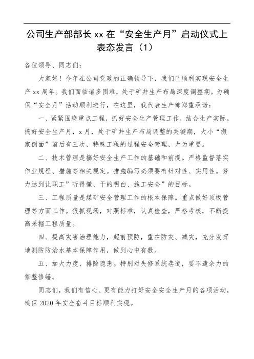 2020年公司安全生产工作表态发言5篇煤矿集团公司企业安全生产月(范文)