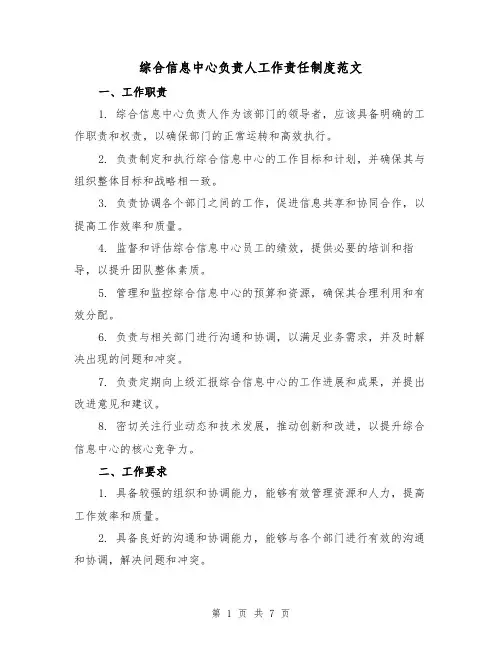 综合信息中心负责人工作责任制度范文（三篇）