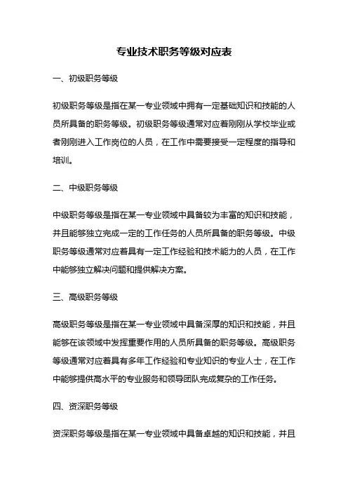 专业技术职务等级对应表