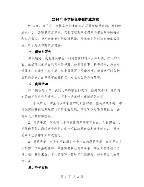 2024年小学特色寒假作业方案