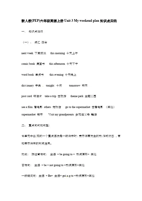 新人教(PEP)六年级英语上册Unit 3 My weekend plan知识点归纳