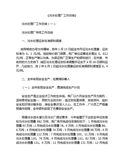 污水处理厂工作总结8篇