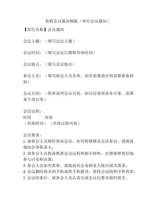 表格会议通知模板(单位会议通知)