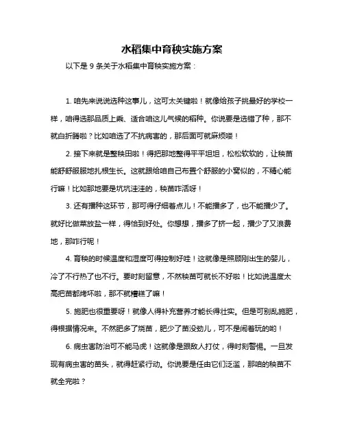 水稻集中育秧实施方案