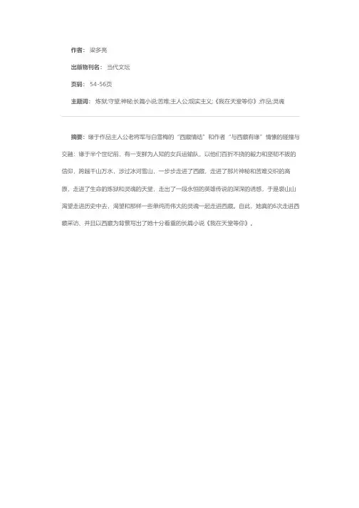 现实主义的守望——评裘山山《我在天堂等你》