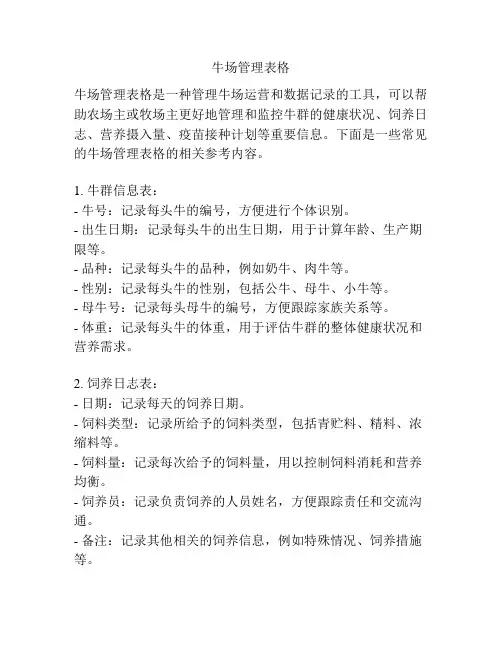 牛场管理表格