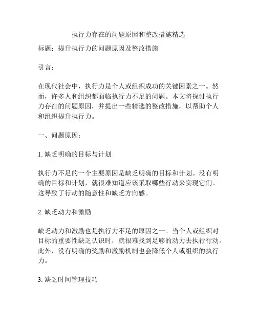 执行力存在的问题原因和整改措施精选