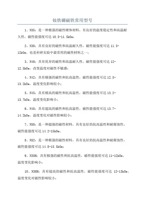 钕铁硼磁铁常用型号