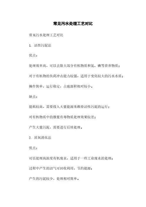 常见污水处理工艺对比
