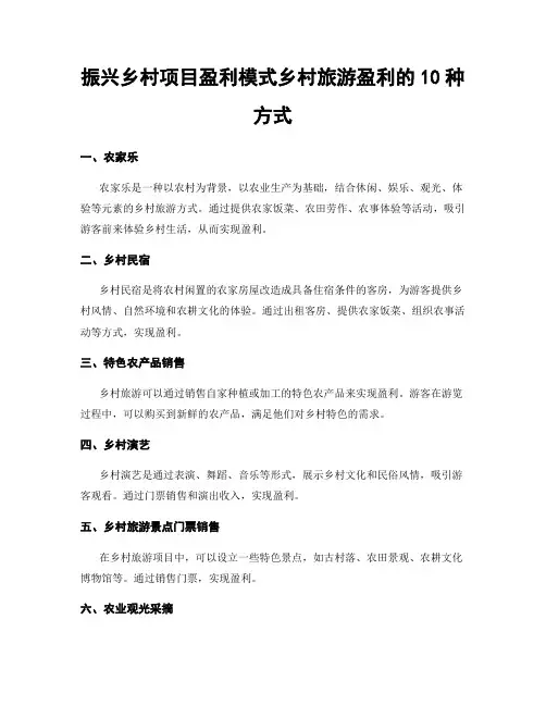 振兴乡村项目盈利模式乡村旅游盈利的10种方式