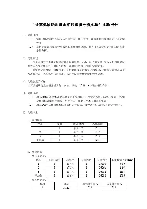 计算机辅助定量金相显微镜分析实验