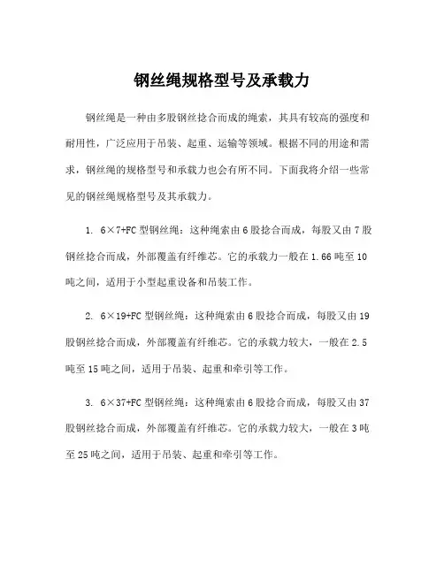 钢丝绳规格型号及承载力