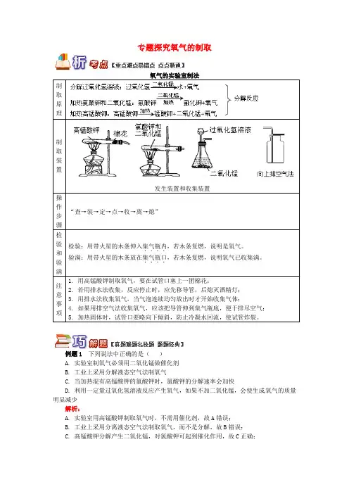 专题探究氧气的制取-中考化学重难点易错点讲练