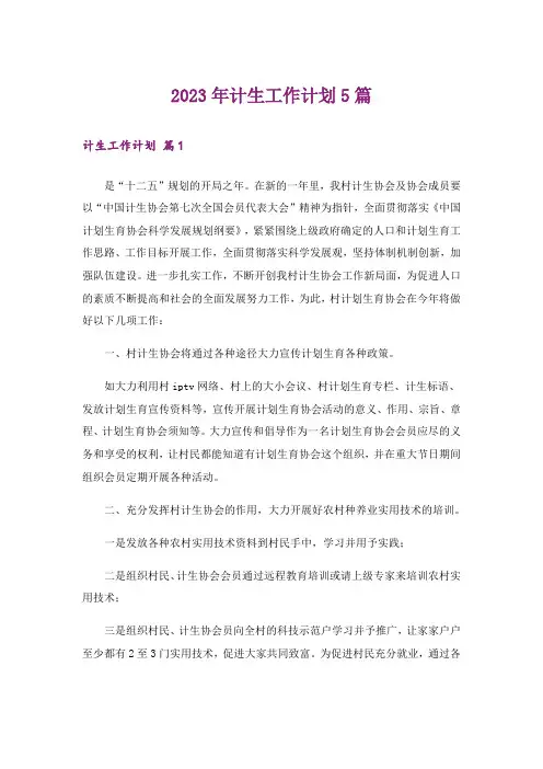 2023年计生工作计划5篇