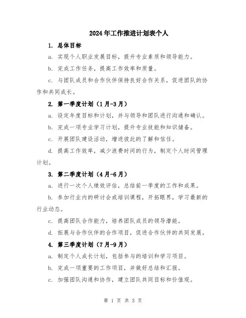 2024年工作推进计划表个人