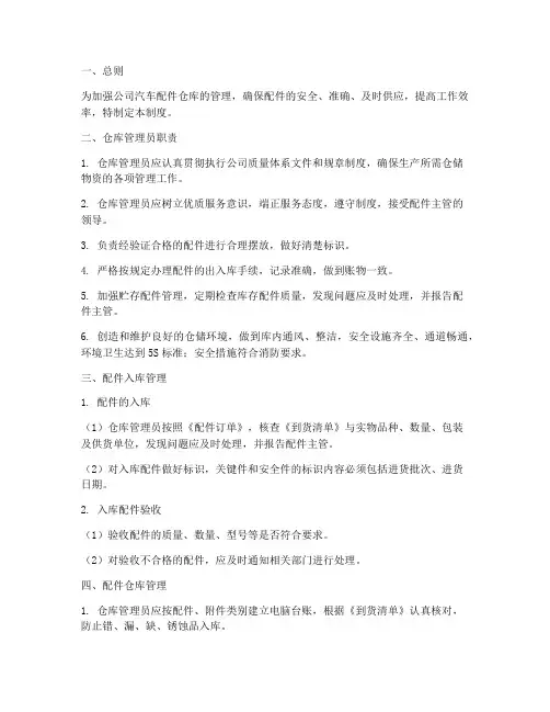 汽车配件仓库管理制度范本