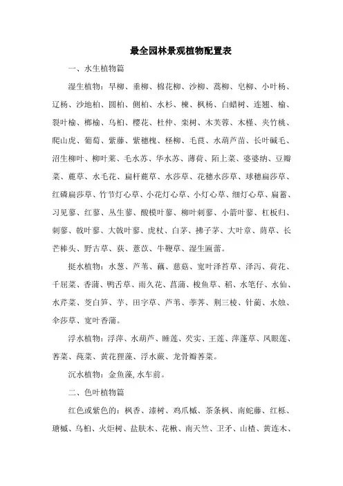 全面的园林景观植物配置表