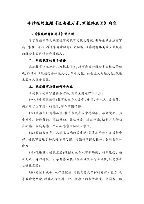 手抄报的主题《送法进万家,家教伴成长》内容