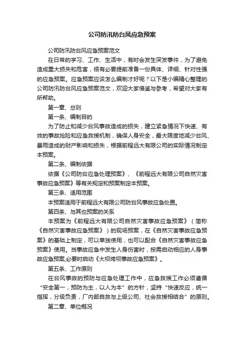 公司防汛防台风应急预案范文
