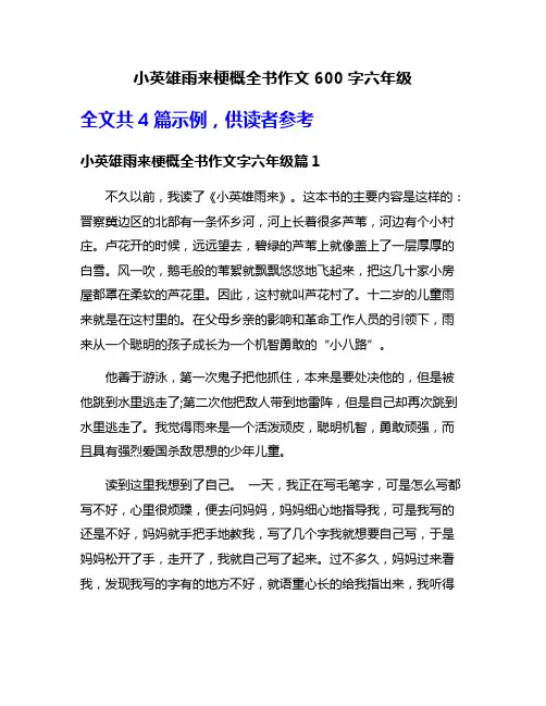 小英雄雨来梗概全书作文600字六年级