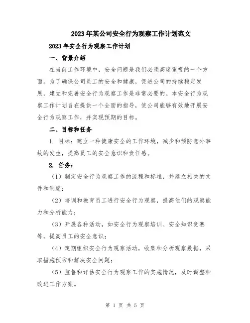 2023年某公司安全行为观察工作计划范文