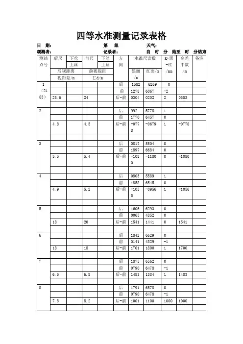 四等水准测量记录表格
