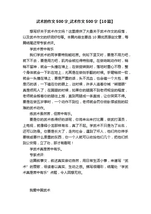 武术的作文500字_武术作文500字【10篇】