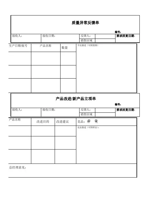 产品质量异常反馈单