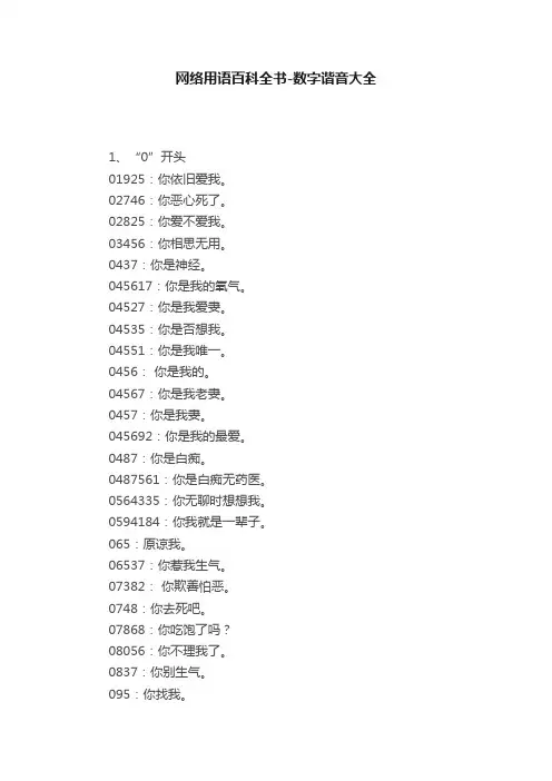 网络用语百科全书-数字谐音大全