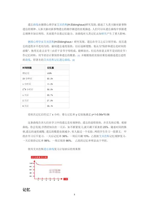 遗忘曲线由德国心理学家艾宾浩斯