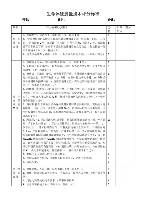(完整版)生命体征测量技术操作评分标准