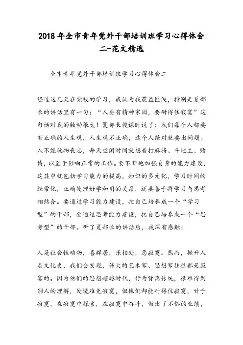 2018年全市青年党外干部培训班学习心得体会二-范文精选