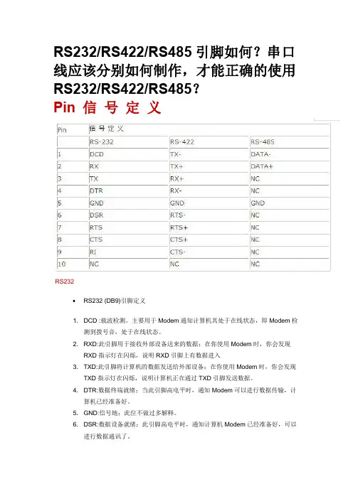 RS232、RS422、RS485针脚制作