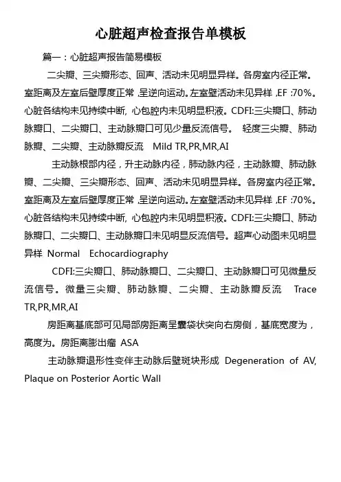 心脏超声检查报告单模板