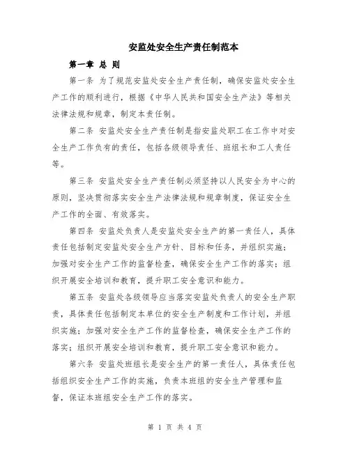 安监处安全生产责任制范本
