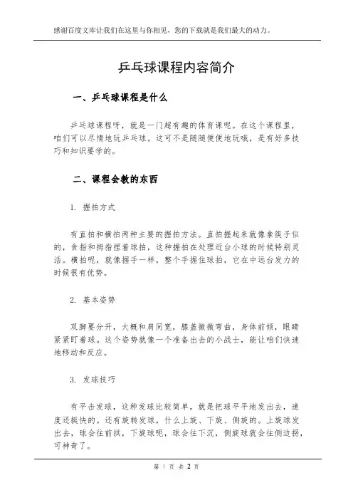 乒乓球课程内容简介