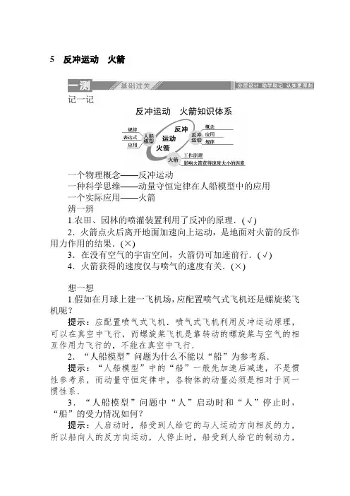 最新人教版高中物理选修3-5：16.5 反冲运动 火箭 知识点总结及课时练习