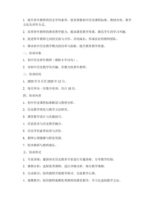 初中历史青年培训计划方案