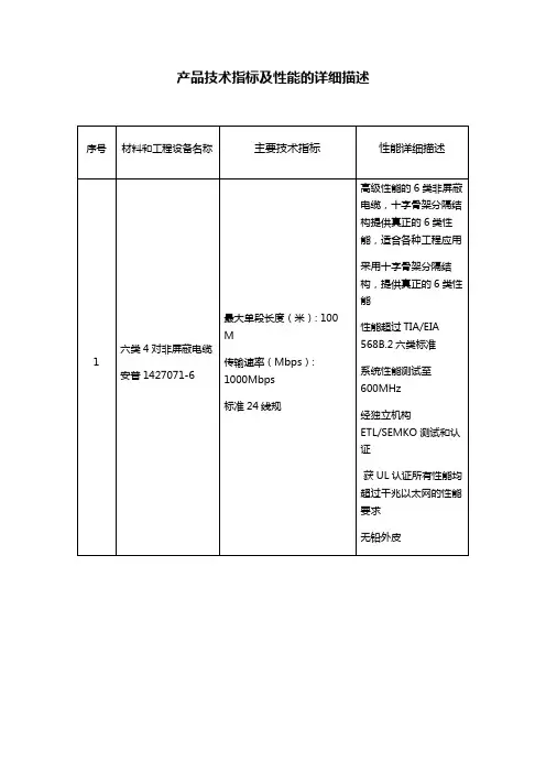 产品技术指标及性能的详细描述