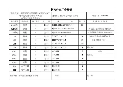 钢构出厂合格证