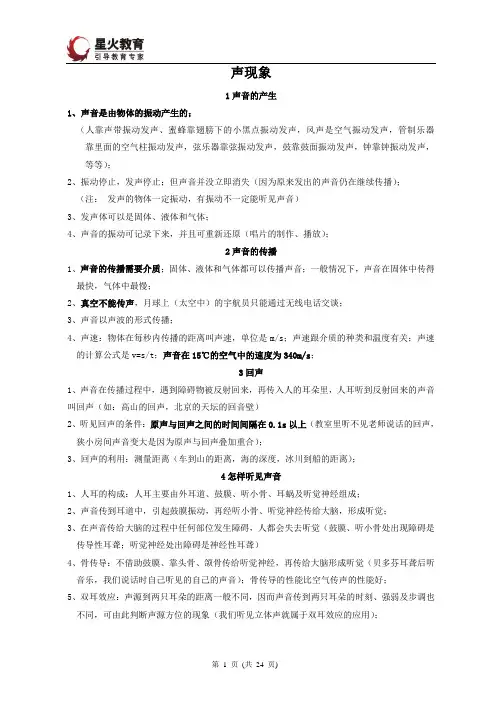 中考物理复习专题一(声与光)