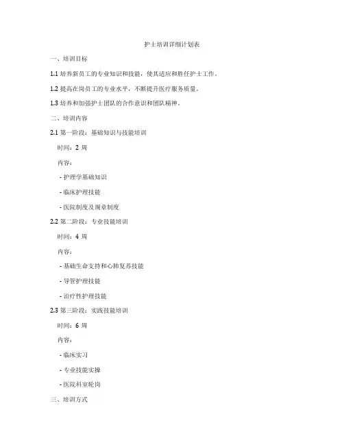 护士培训详细计划表