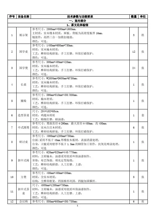 茶文化体验馆技术参数与功能要求