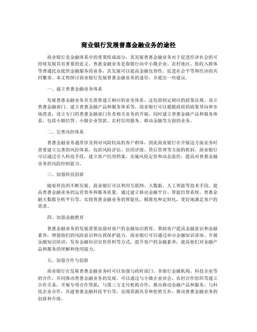 商业银行发展普惠金融业务的途径